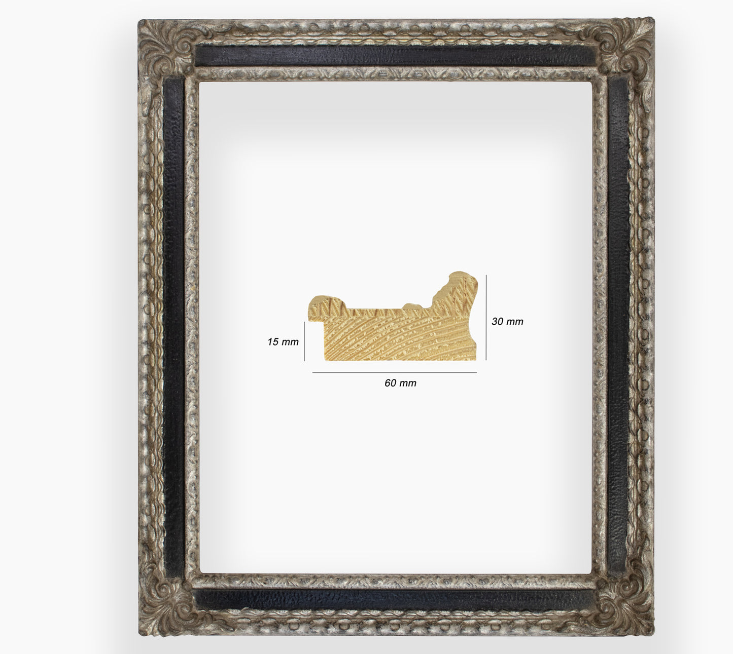 COR.343.602 cadre en bois à la feuille d'argent gorge noire