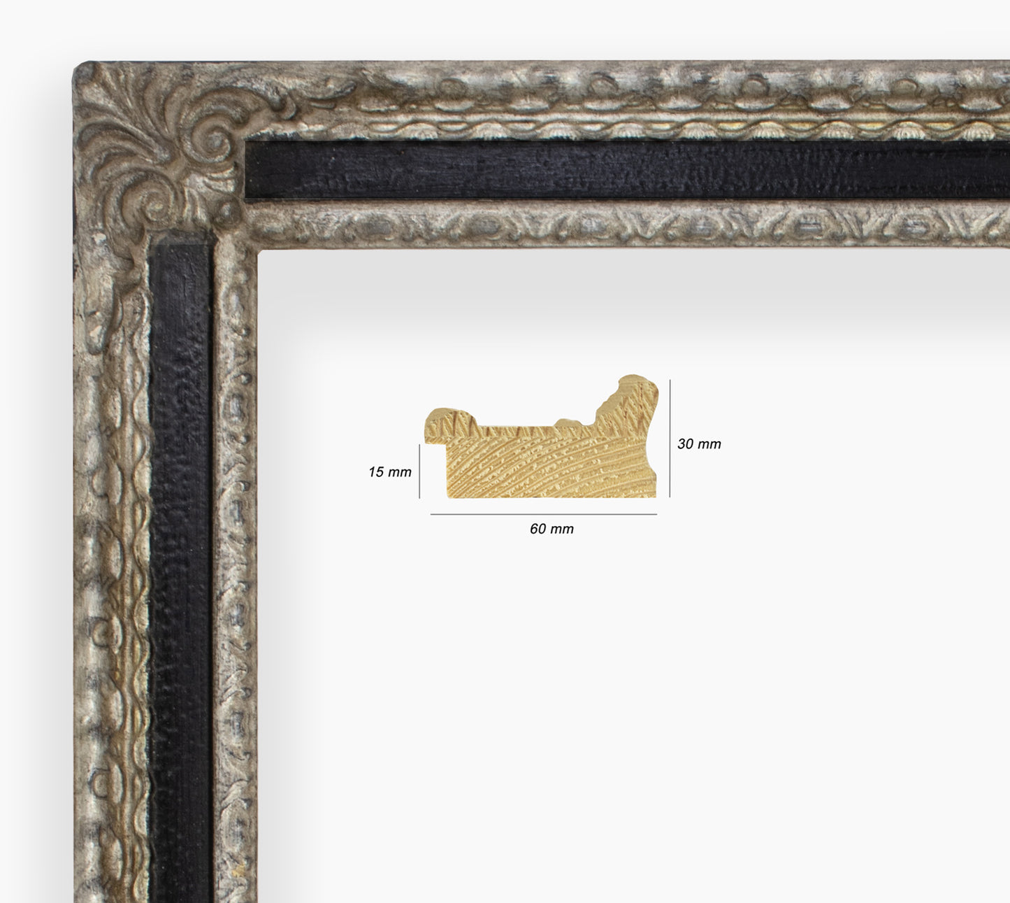 Miroirs ancien sur mesure noir et argent cor.343.602