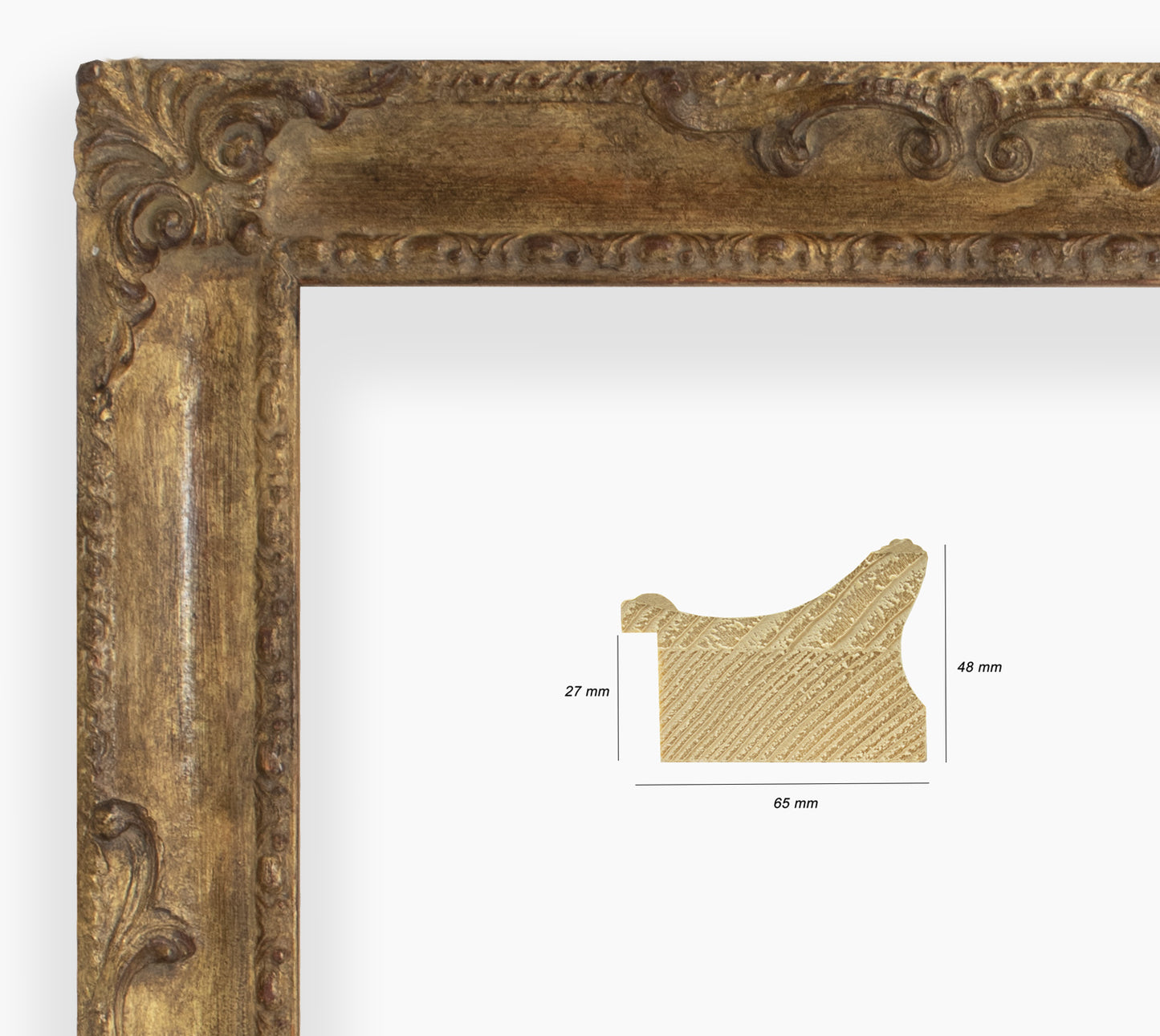 COR.620.230 cadre en bois à la feuille d'or antique