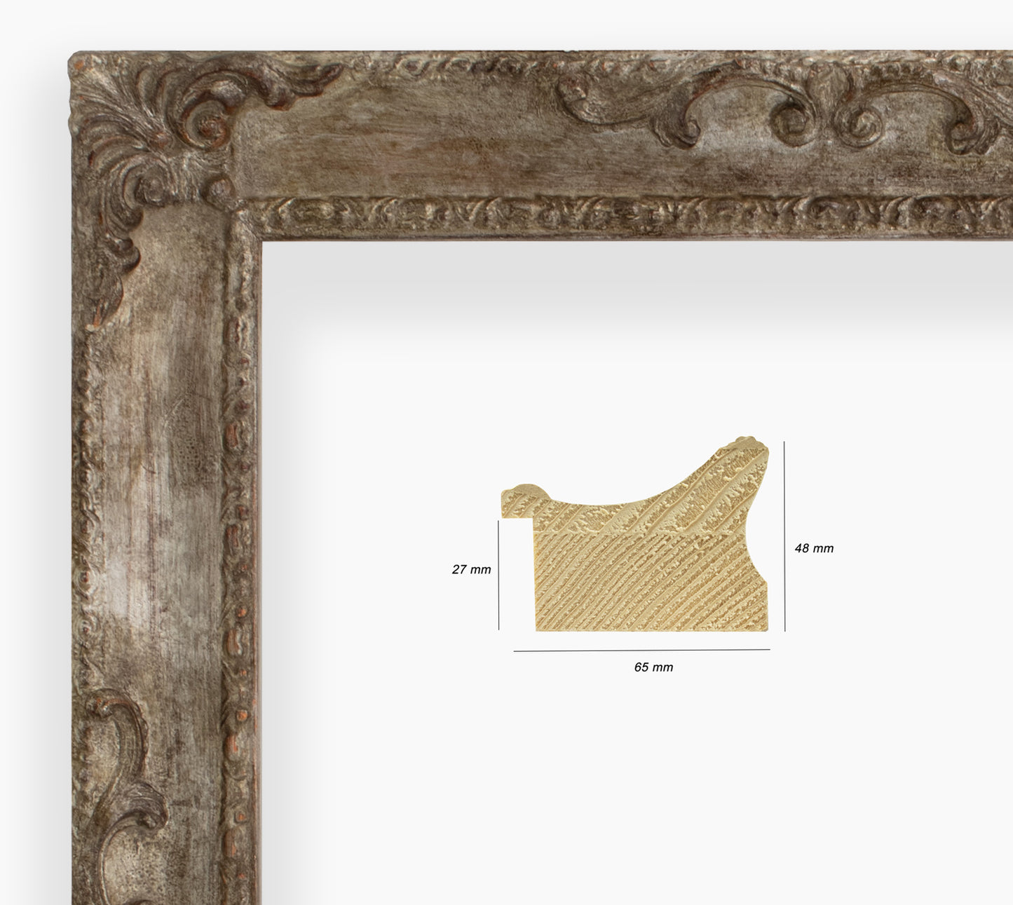 COR.620.231 cadre en bois à la feuille argent antique
