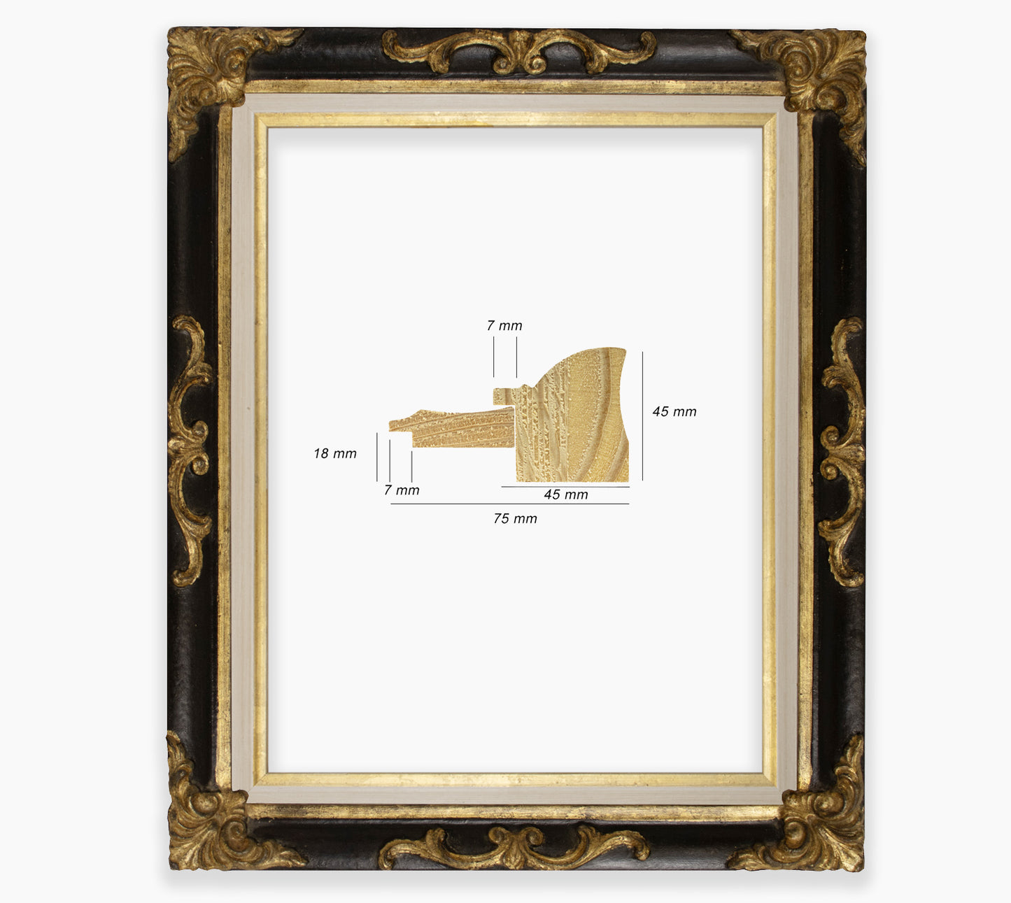 Cadre baroque noir a la feuille d'or COR227601135