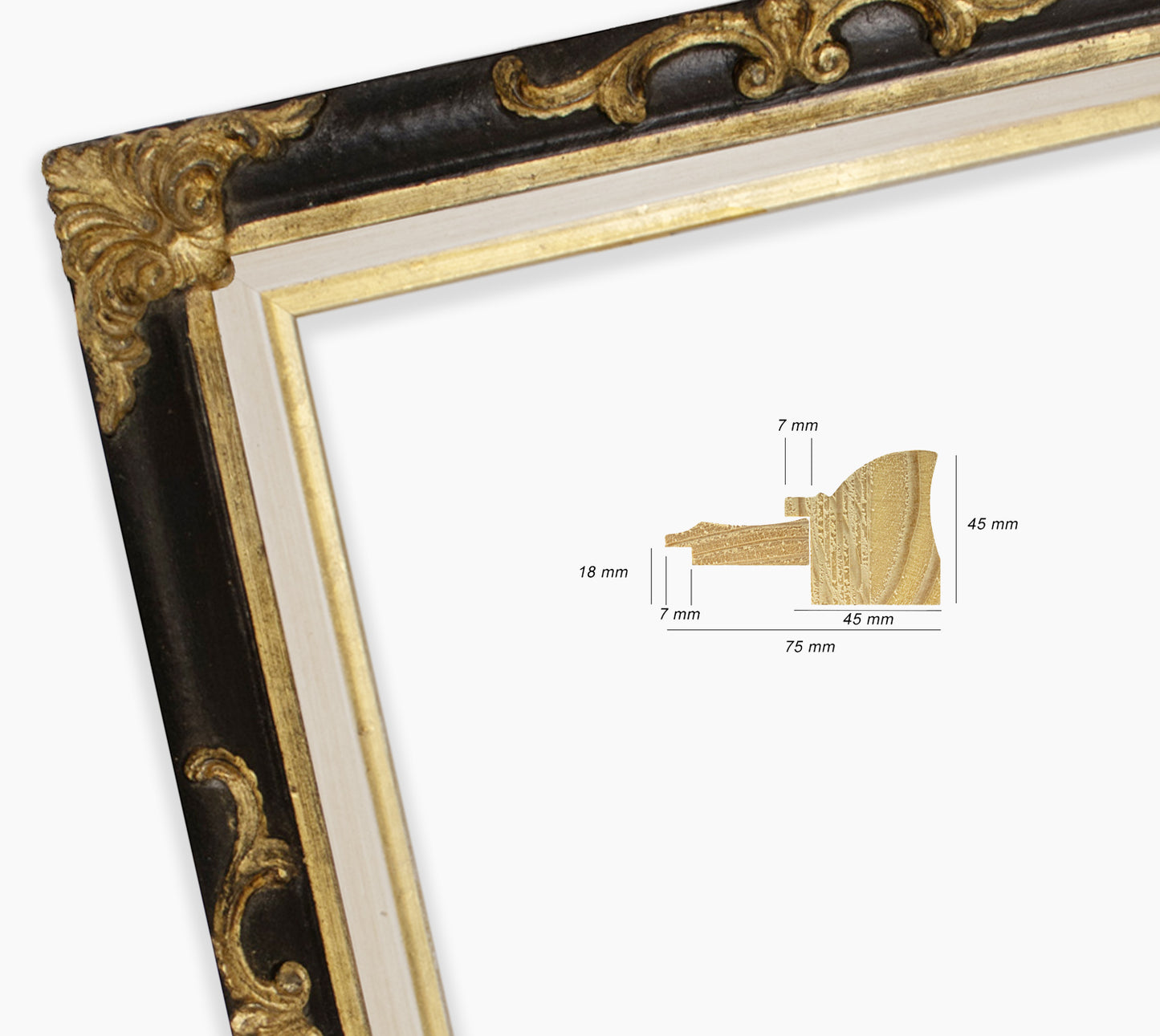 Cadre baroque noir a la feuille d'or COR227601135