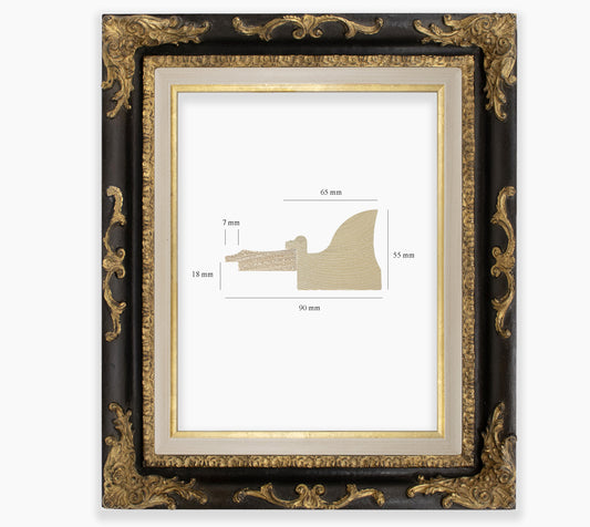Cadre baroque noir a la feuille d'or COR430601135