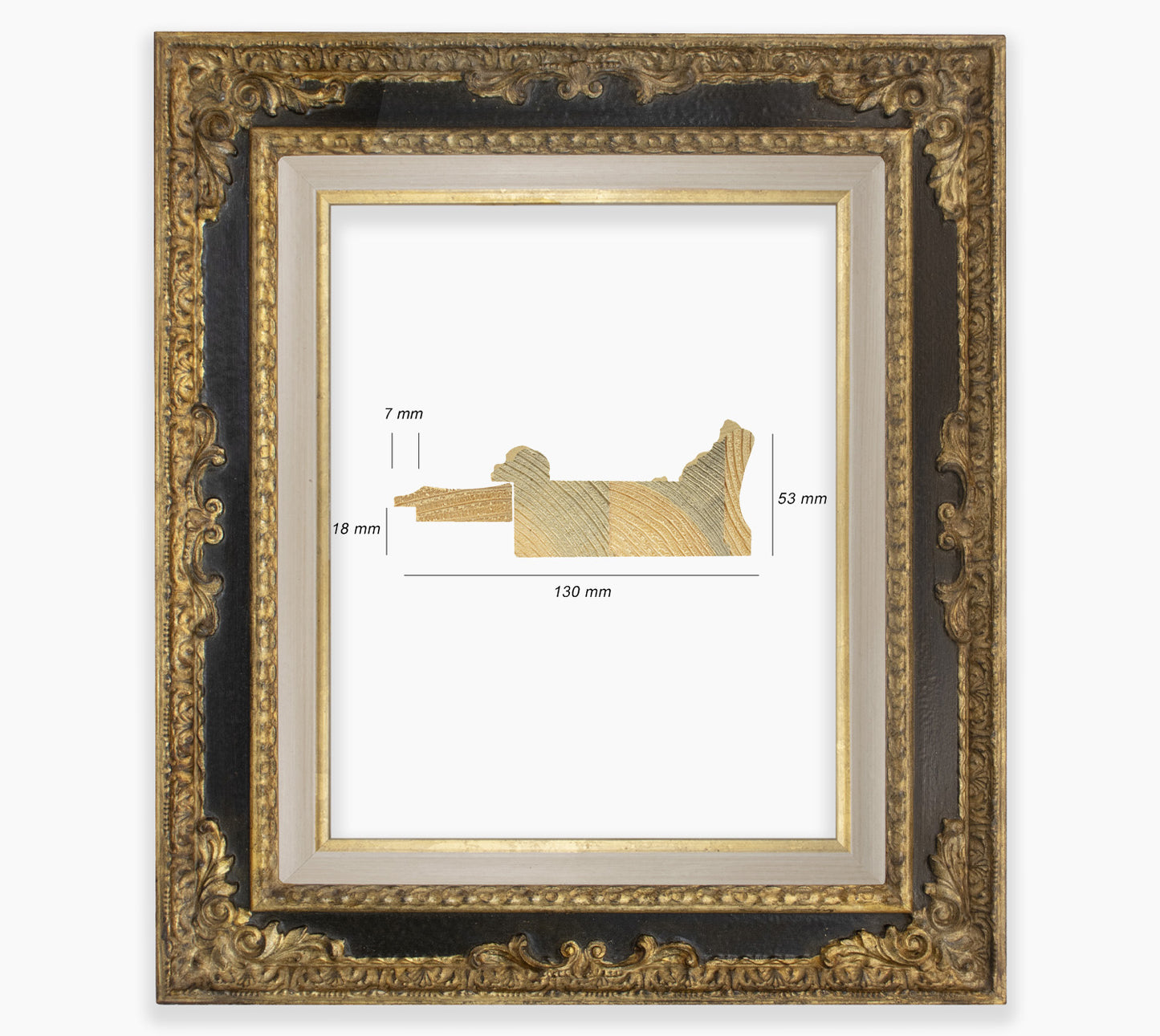 Cadre baroque noir a la feuille d'or COR743601135