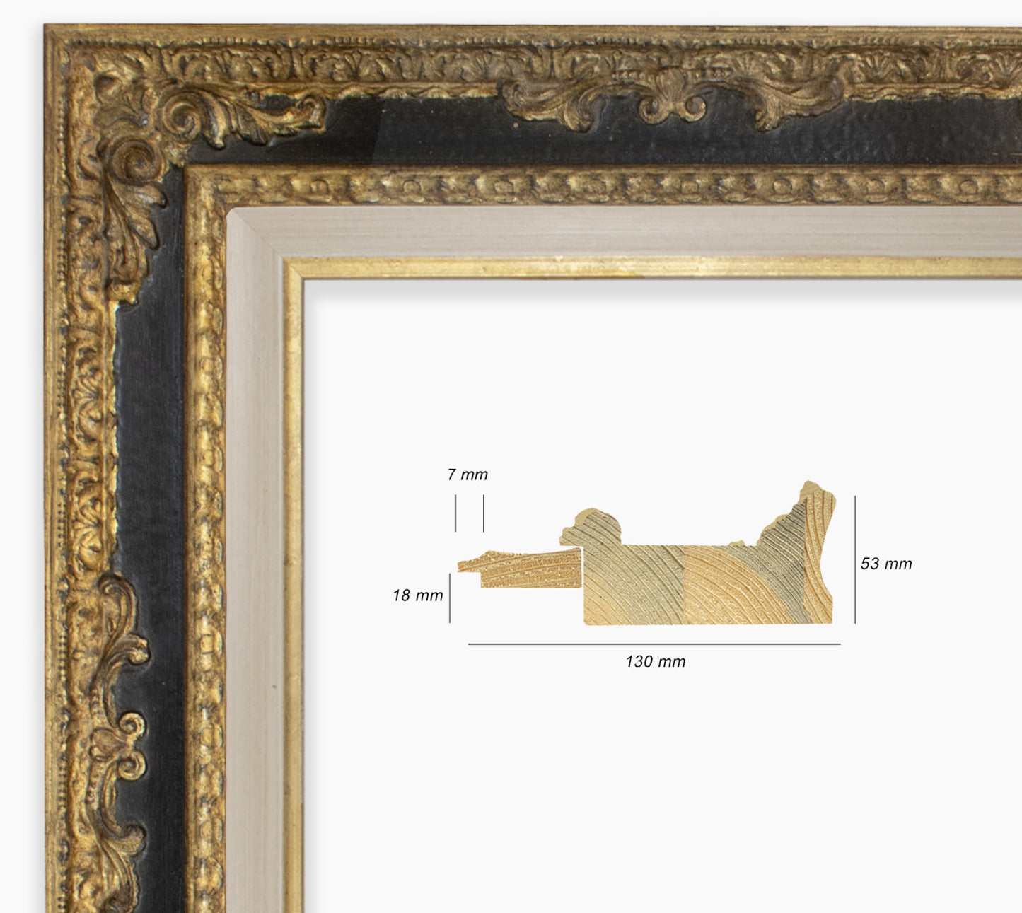 Cadre baroque noir a la feuille d'or COR743601135