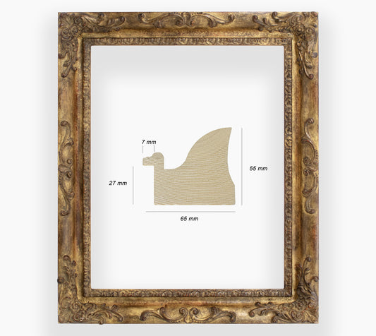COR.430.230 cadre en bois à la feuille d'or antique