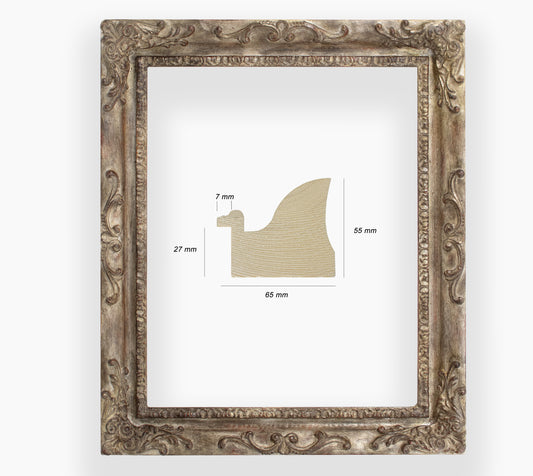 COR.430.231 cadre en bois à la feuille argent antique