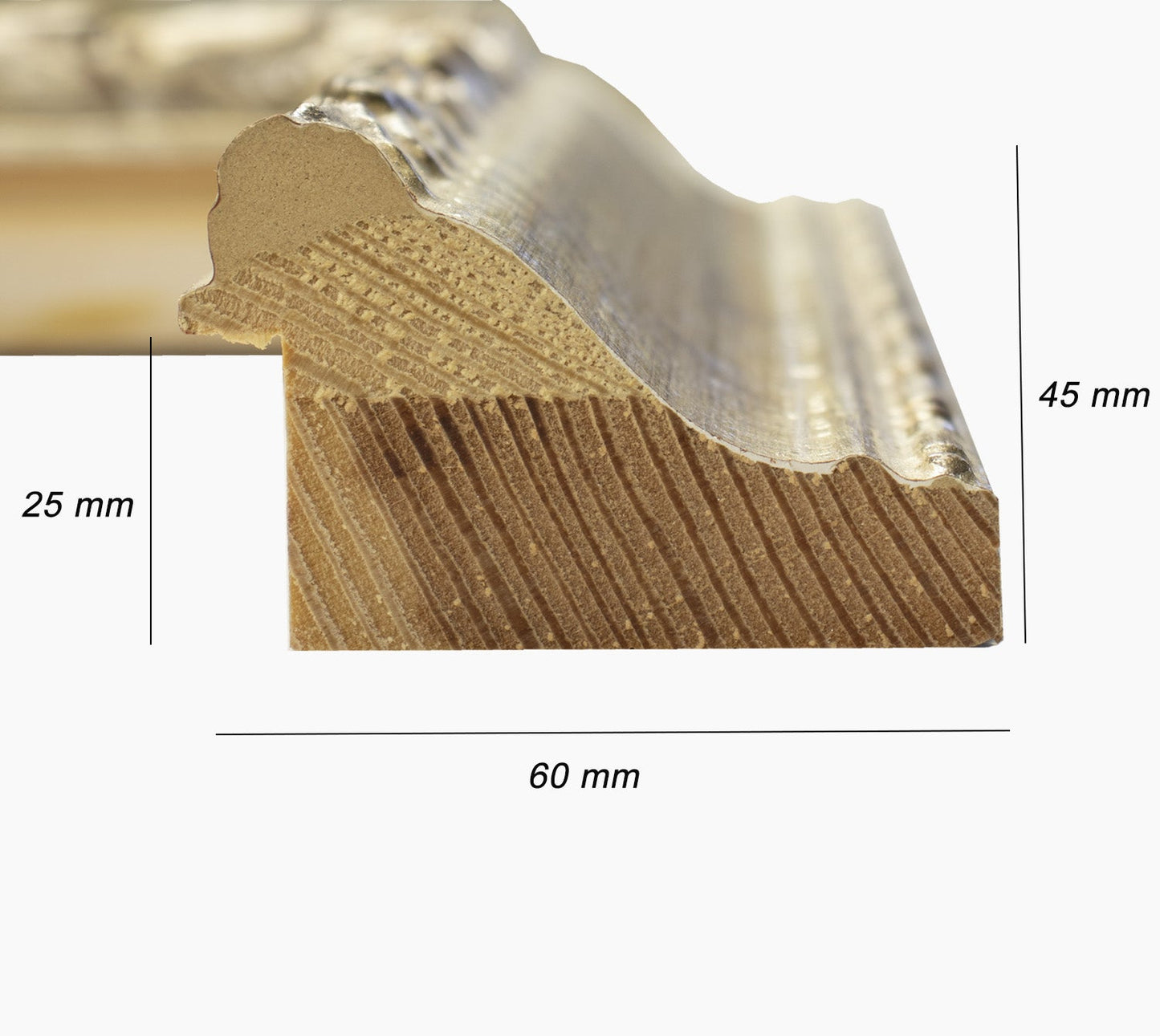278.011 cadre en bois à la feuille d'argent mesure de profil 60x45 mm Lombarda cornici S.n.c.