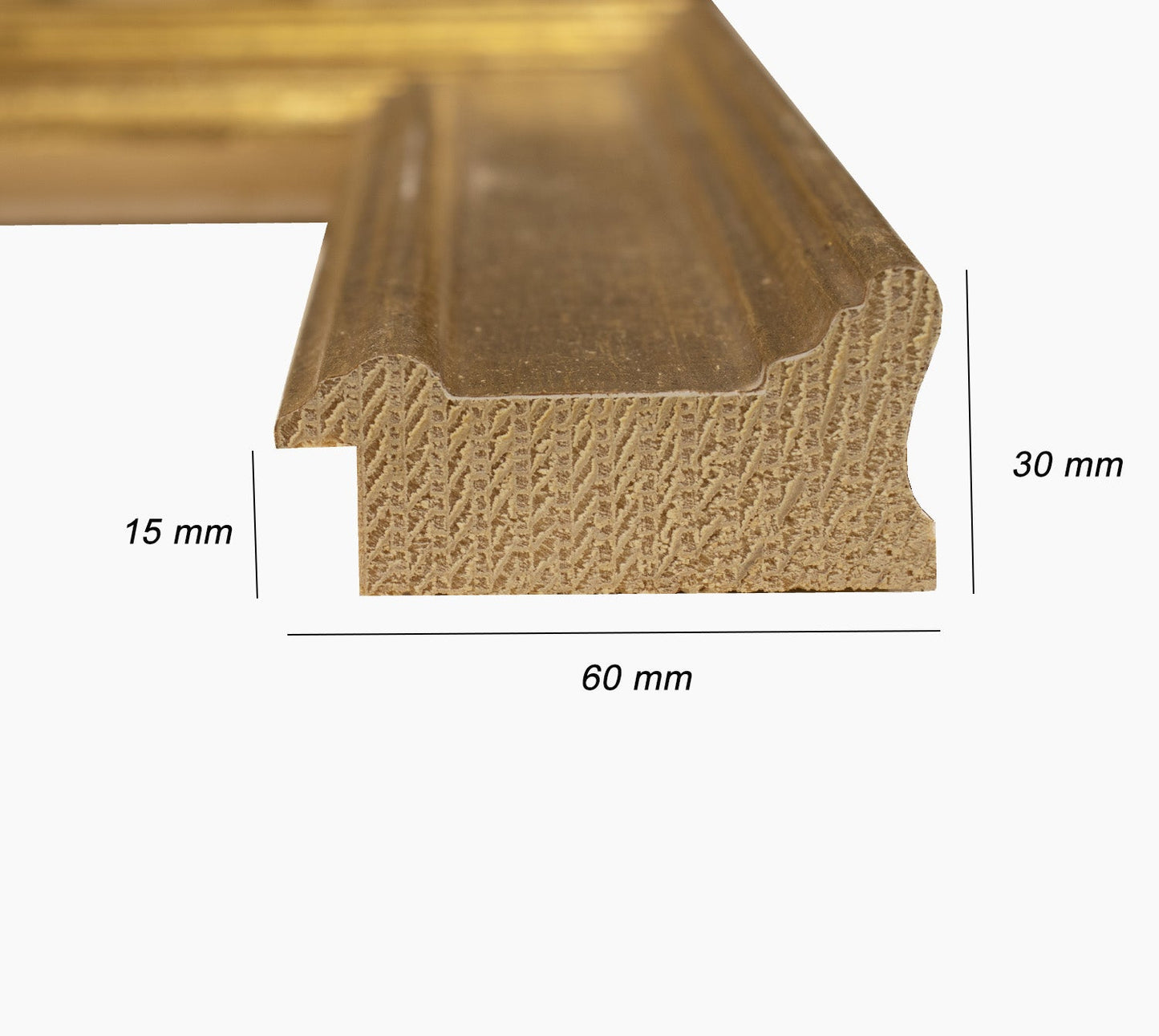 340.010 cadre en bois à la feuille d'or mesure de profil 60x30 mm Lombarda cornici S.n.c.