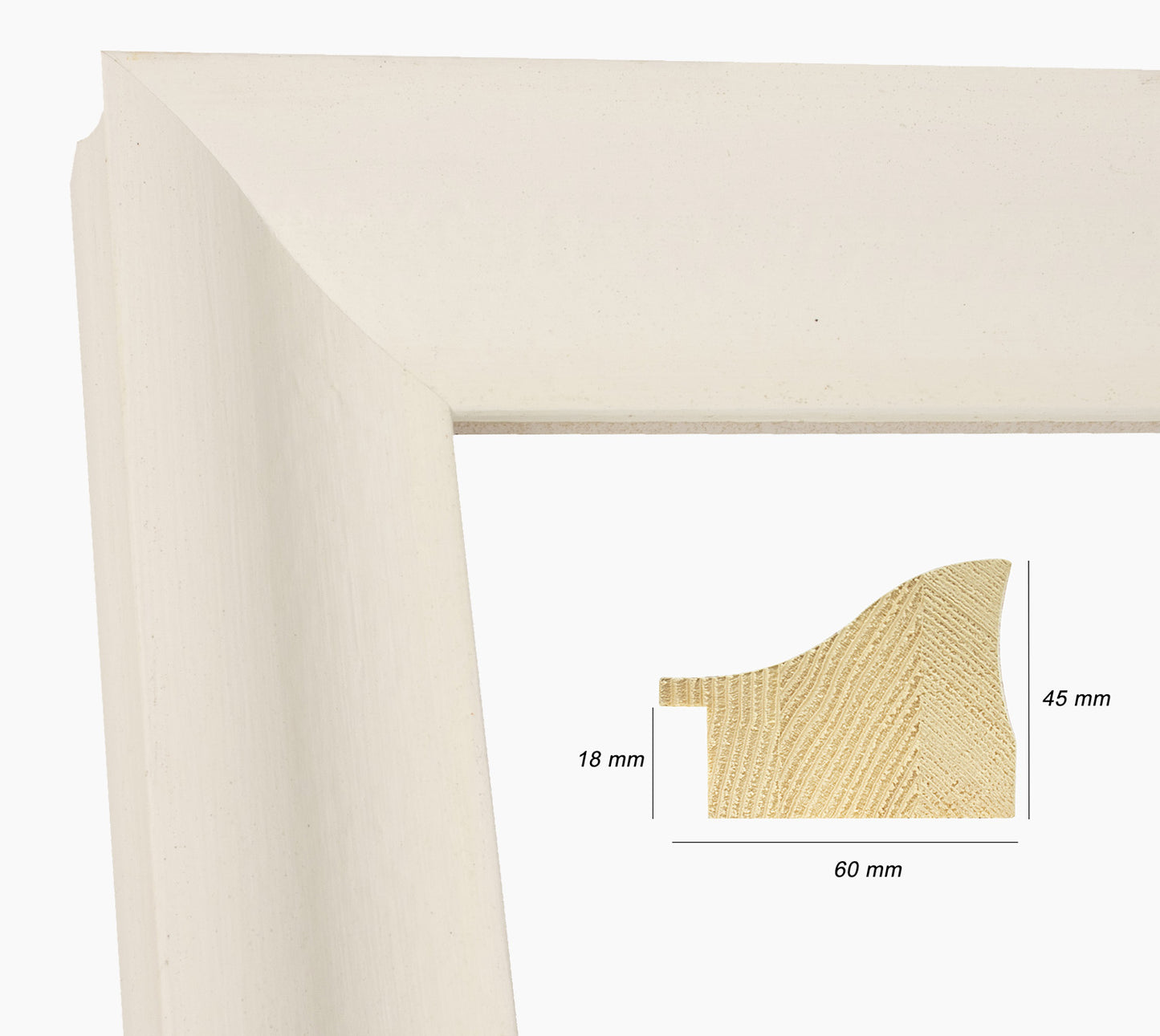 345.899 cadre en bois blanc avec de la cire mesure de profil 60x45 mm