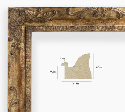 COR.430.230 cadre en bois à la feuille d'or antique