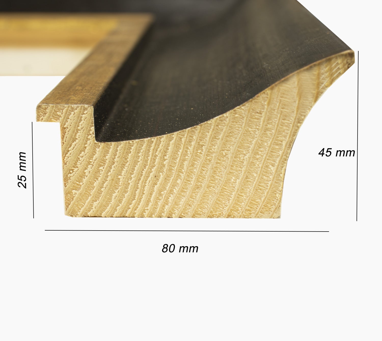 448.601 cadre en bois noir avec fil d'or mesure de profil 80x45 mm Lombarda cornici S.n.c.