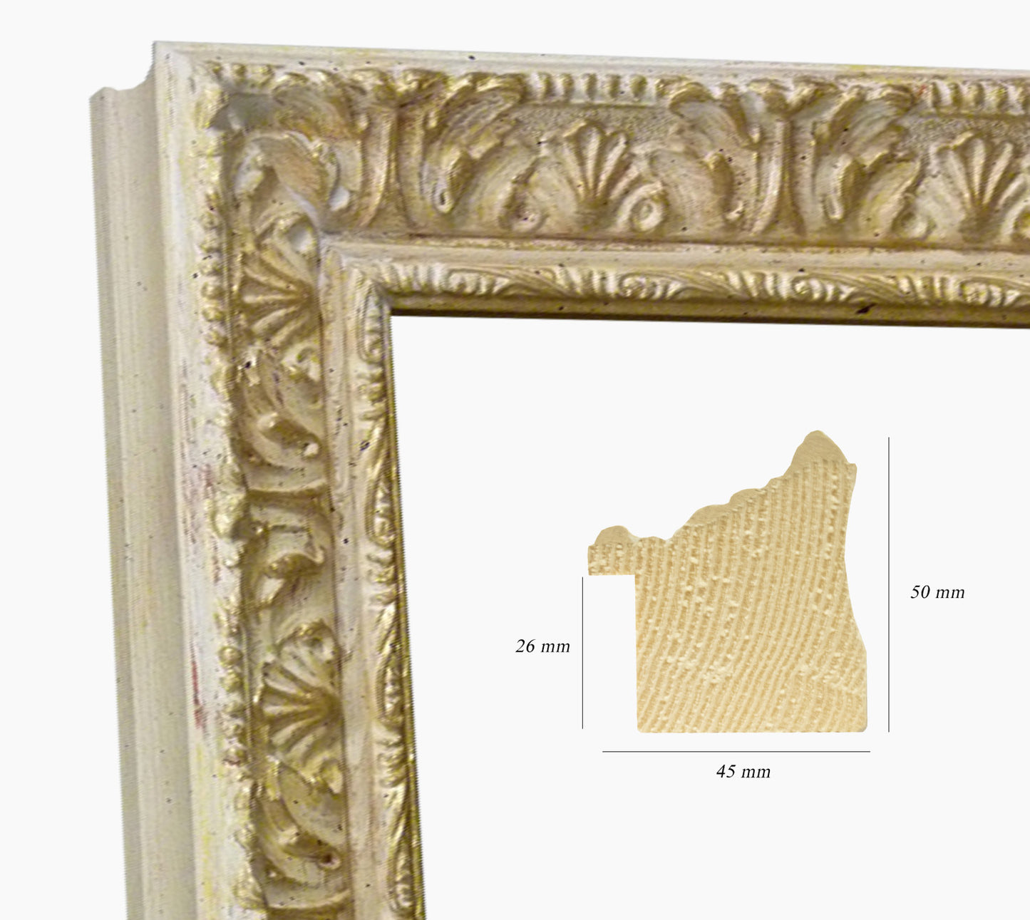 Baroque wooden frame in ivory and gold 496.190