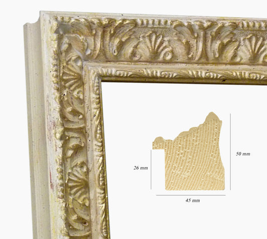 Baroque wooden frame in ivory and gold 496.190