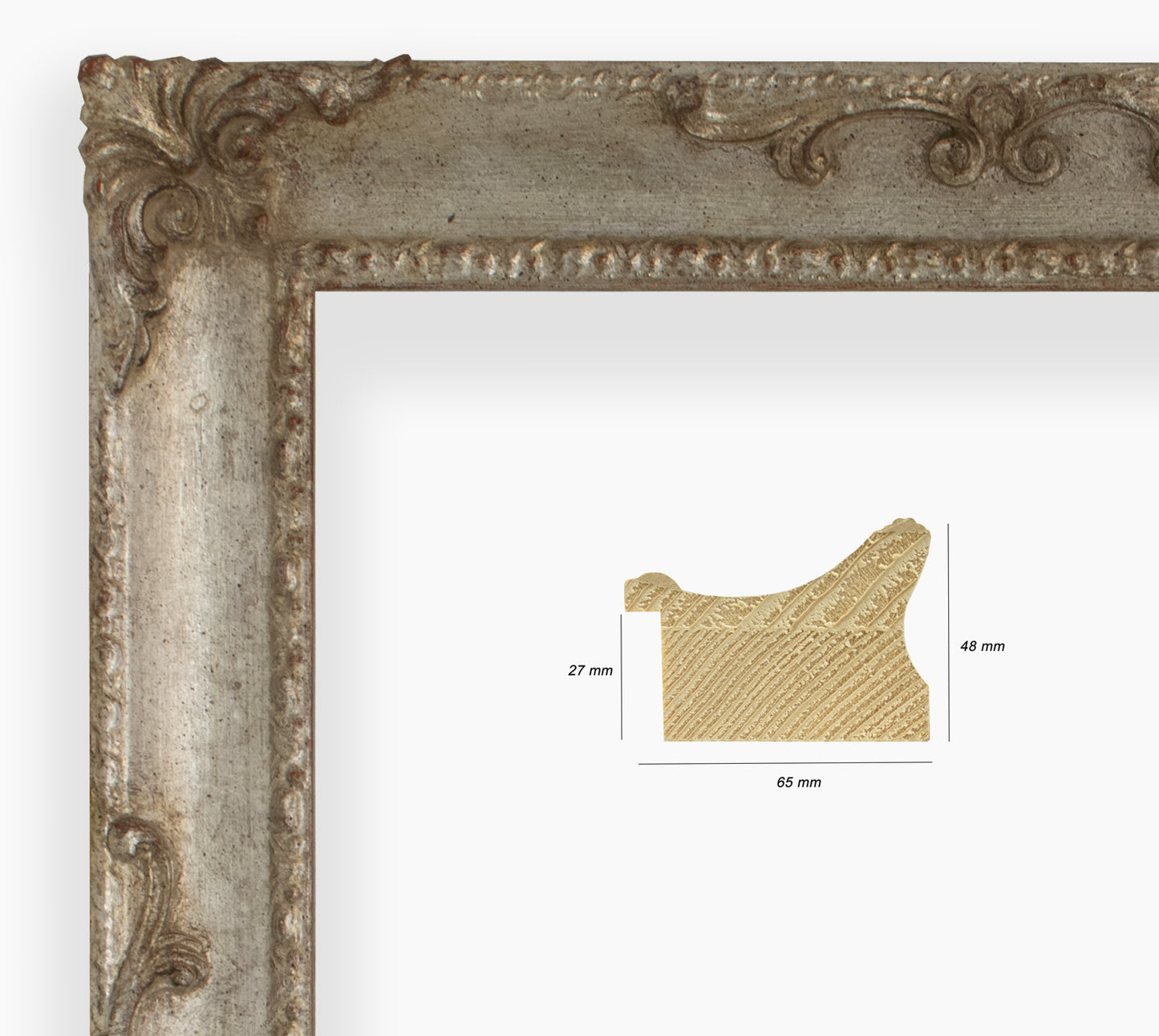 COR.620.011 cadre en bois à la feuille d'argent
