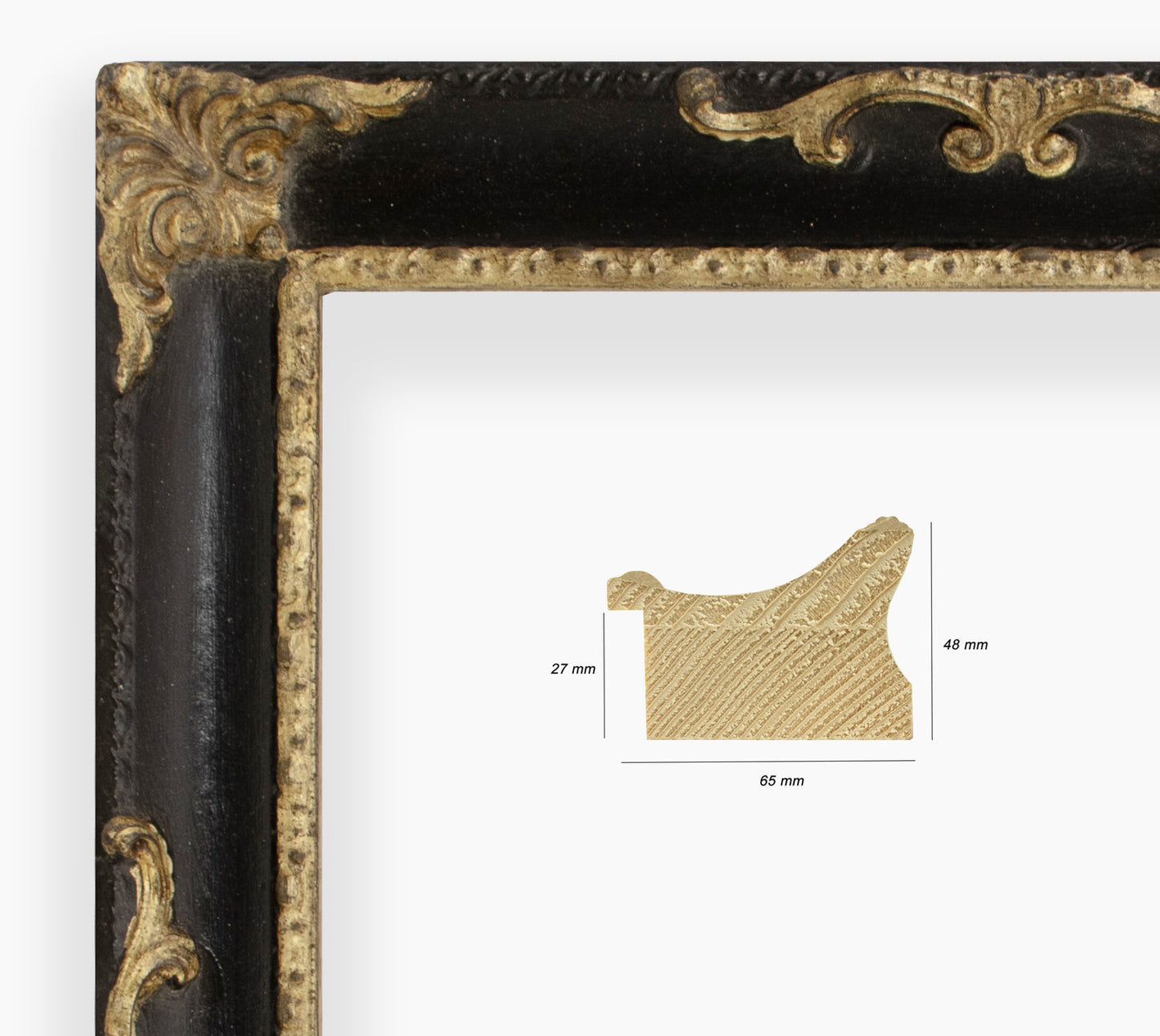 COR.620.601 cadre en bois à la feuille d'or gorge noire