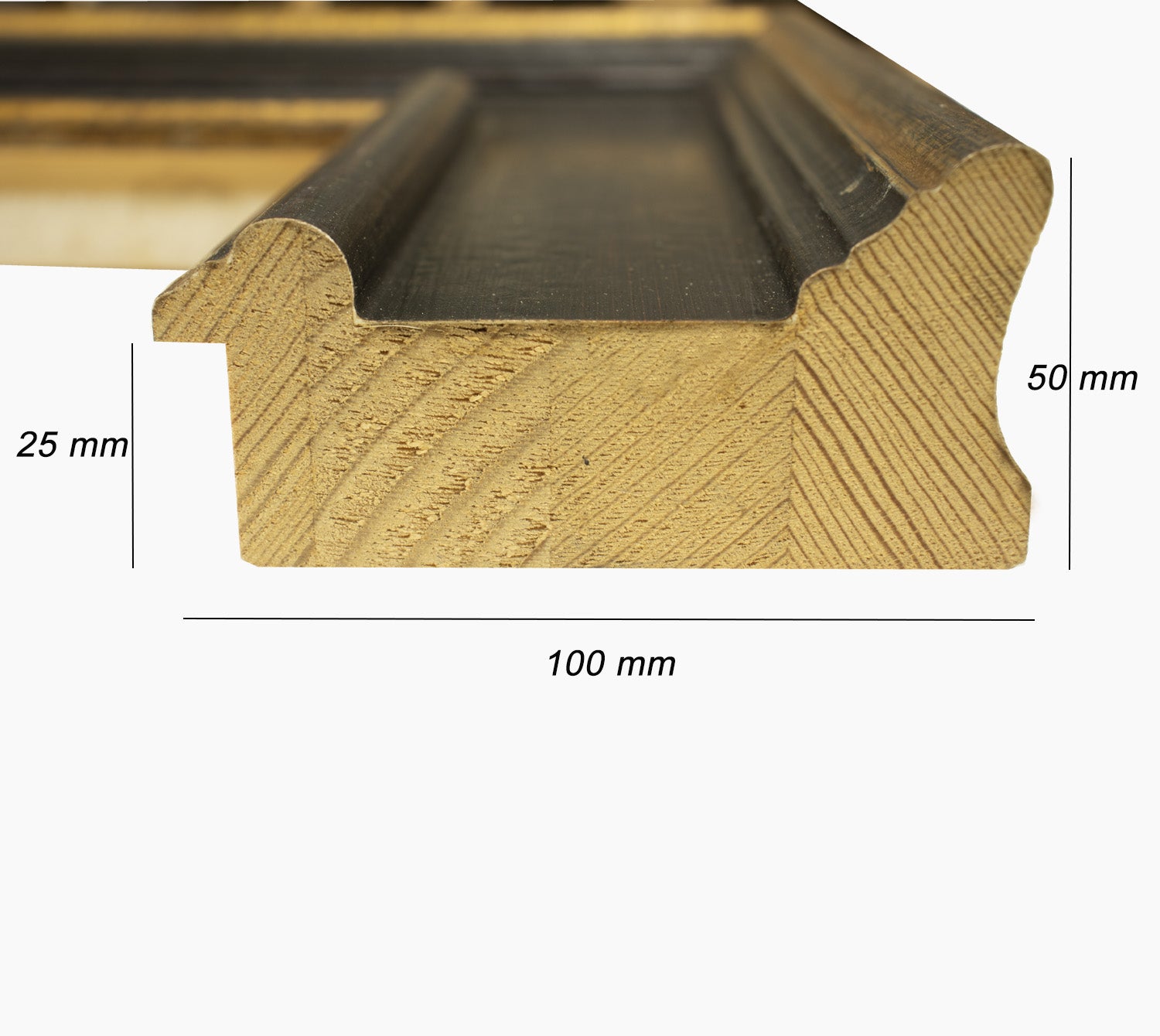 740.601 cadre en bois noir avec des fils d'or mesure de profil