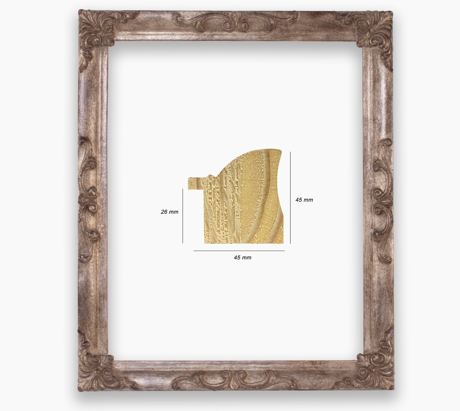 Cadre en bois à la feuille d'or antique avec verre mesure de profil 60x30 mm art. CV.343.230