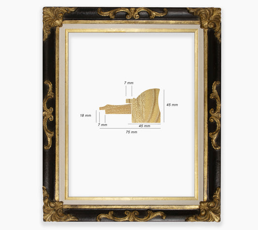 Cadre baroque noir a la feuille d'or COR227601135