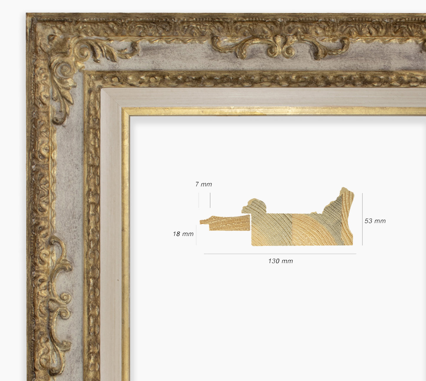 Cadre baroque gris antique a la feuille d'or COR7433004135