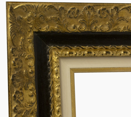 CP3.4900.601 cadre en bois noire à cire avec fil d'or avec passe-partout 3,5 fil d'or Lombarda cornici S.n.c.