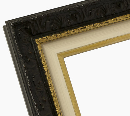 CP3.496.601 cadre en bois noire à cire avec fil d'or avec passe-partout 3,5 fil d'or Lombarda cornici S.n.c.