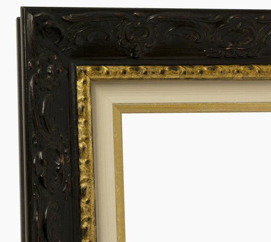 CP3.631.601 cadre en bois noire à cire avec fil d'or avec passe-partout 3,5 fil d'or Lombarda cornici S.n.c.