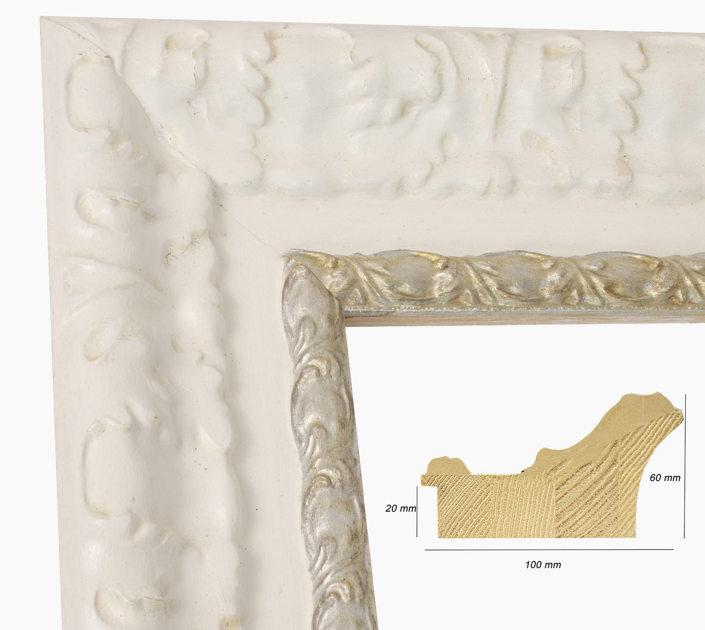 Picture frame white wooden with silver 4980.998