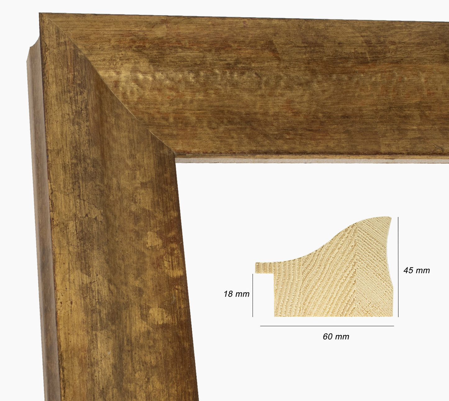 345.230 wooden frame with antique gold leaf profile measurement 60x45 mm