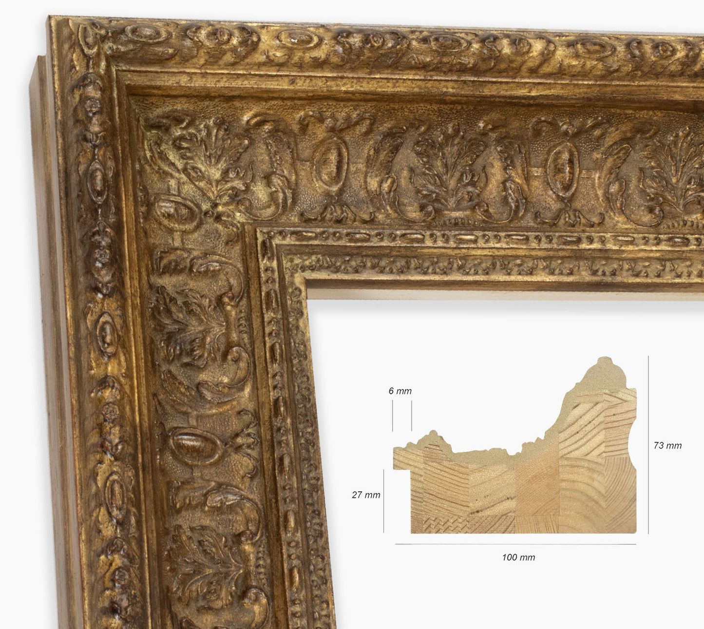 Cadre baroque en bois à la feuille d'or antique 6301.230