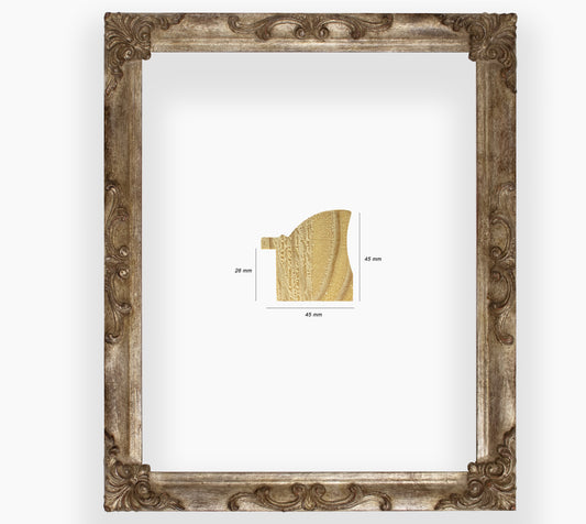 COR.227.231 cadre en bois à la feuille argent antique